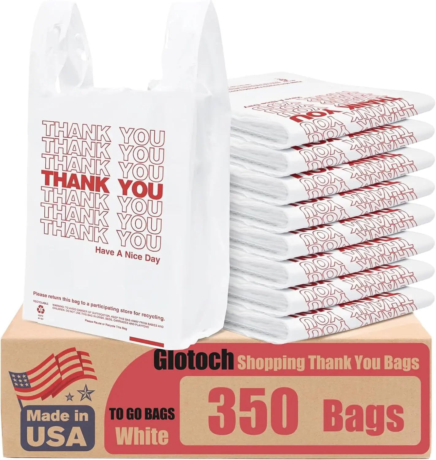 Thank You Plastic Bags 350 Count (11.5" x 6.5" x 21") White - Bulk Heavy-Duty Grocery, Shopping, Restaurant & Retail Carryout T-Shirt Bags