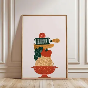 Italian Kitchen Poster, Spaghetti Print, Trendy Food Art Print, Dining Room Decor, Kitchen Decor