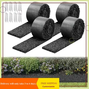 Recycled Rubber Mulch Mat Roll, 4 Rolls 120x4.5 in, Weed Barrier with Stakes, Cuttable Garden Edging for Landscaping