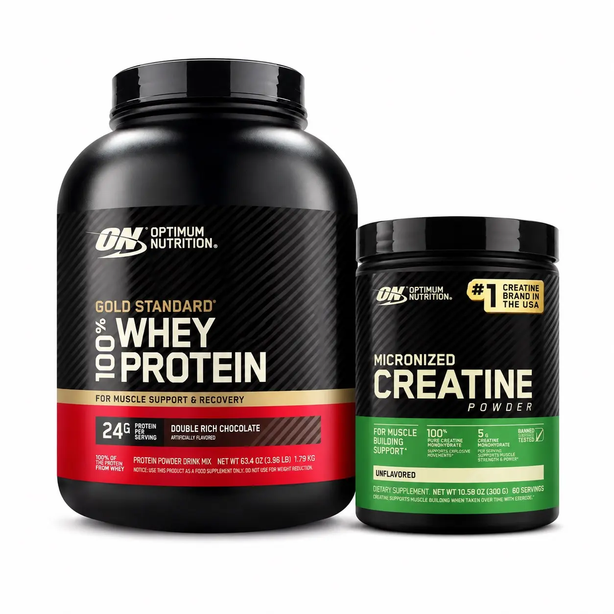 Optimum Nutrition Gold Standard 100% Whey Double Rich Chocolate 3.96 lb + Micronized Creatine 300 g Bundle