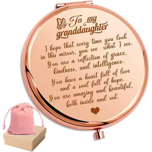 To My Granddaughter - You're Amazing and Beautiful - Pocket Mirror, Granddaughter Engraved Compact Mirror, Family First Mirror Encouragement Gifts from Grandparents (Rose Gold-A)