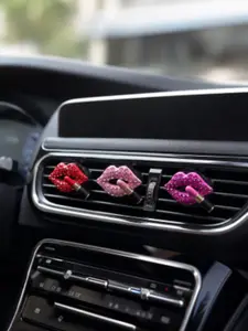 3D Rhinestone Red Lips with Lipstick Car Vent Clip, Shiny Crystal Car Decoration