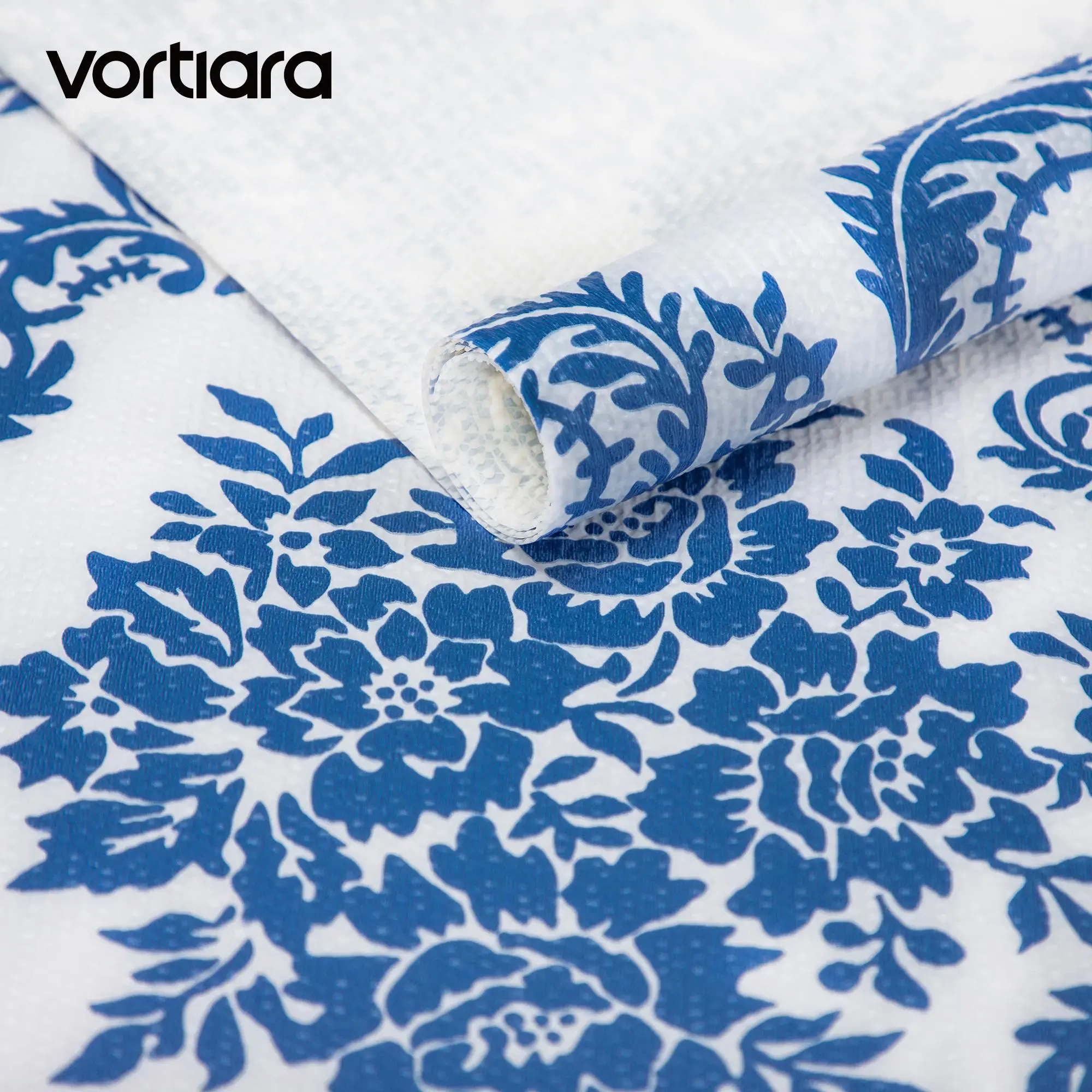 Vortiara PVC Shelf Liner 12"x120" Non-Adhesive for Cabinets, Floral Pattern Non-Slip Drawer Liner with Strong Grip, Waterproof Kitchen Shelf Protector Mat