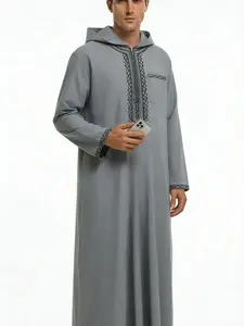 Men's Embroidered Hat Robe, Moroccan Style, Muslim Traditional Clothing, Eid Al-Fitr and Holiday Wear, Fashionable and Comfortable Fit