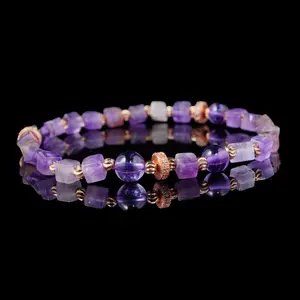Groxiara Amethyst & Hematite Cube Bracelet – For Mindfulness, Focus & Mental Clarity