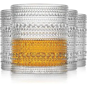 hobnail Drinking Glasses Old Fashion Glass 10oZ rocks glasses Set of 4  Water Juice Cocktail Vintage Glassware Set Gift for Men Women