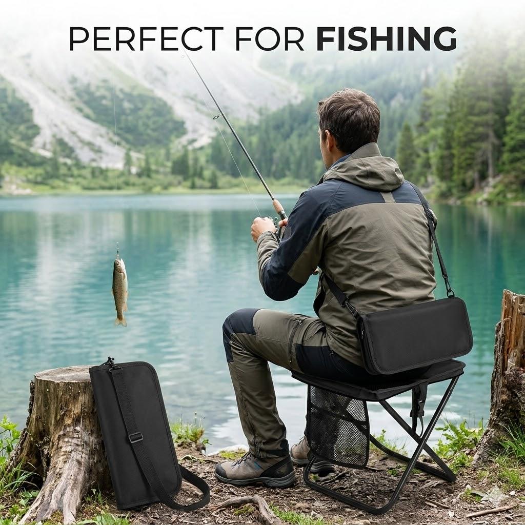 Portable Folding Camping Chair, Multi-Functional Outdoor Stool for Camping & Fishing, Compact Foldable Mini Bench Seat, Lightweight Travel Stool