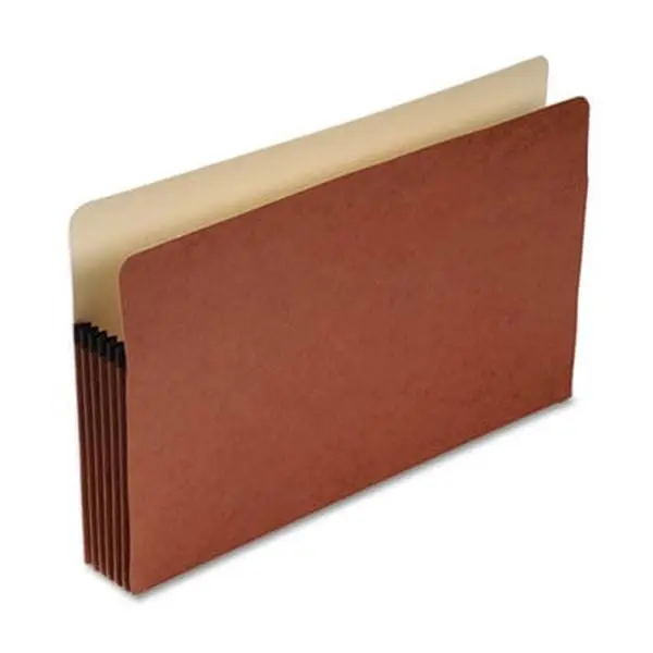 Expansion File Pocket, 5 1/4 in, Legal Size, Manila/Red Fiber, Post-Consumer Recycled Content, SFI Certified, Top Tab Pocket