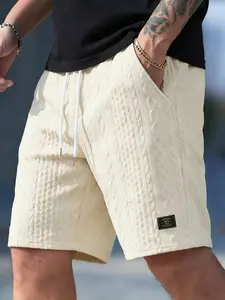 Men's Slant Pockets Drawstring Cable Jacquard Textured Casual Shorts board  shorts breathable athletic short Menswear Light Coffee men shorts camo shorts graphic shorts Fleece-Lined Unisex
