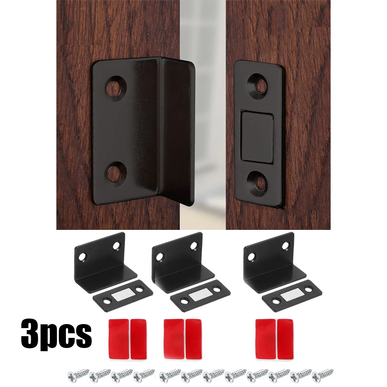 3pcs Strong Magnetic Door Catch, Ultra-Thin Pull-Door Magnet, Cabinet Door Hole Mount, Closet Door Latch, Magnetic Lock