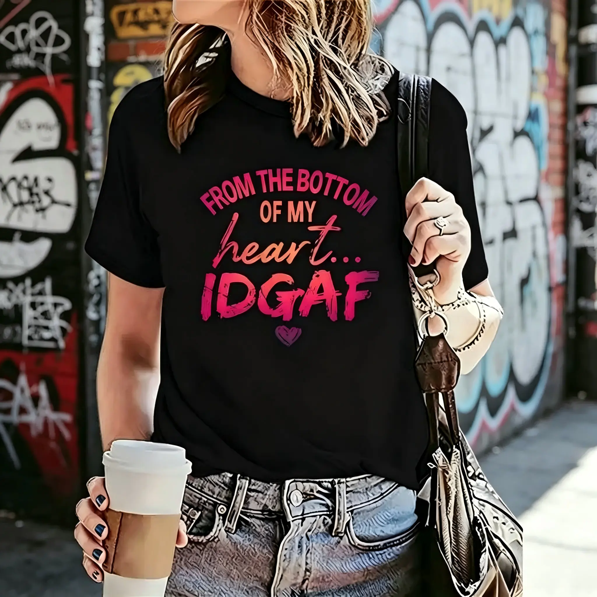 Women's Edgy 'IDGAF' Slogan Graphic T-Shirt in 100% Soft Cotton, Casual Crew Neck with a Breathable Relaxed Fit, Edgy Slogan Text Women's T-Shirts