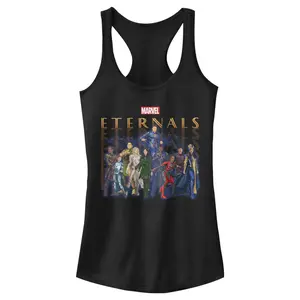 Juniors Womens Marvel Eternals Group Repeating Racerback Tank Top
