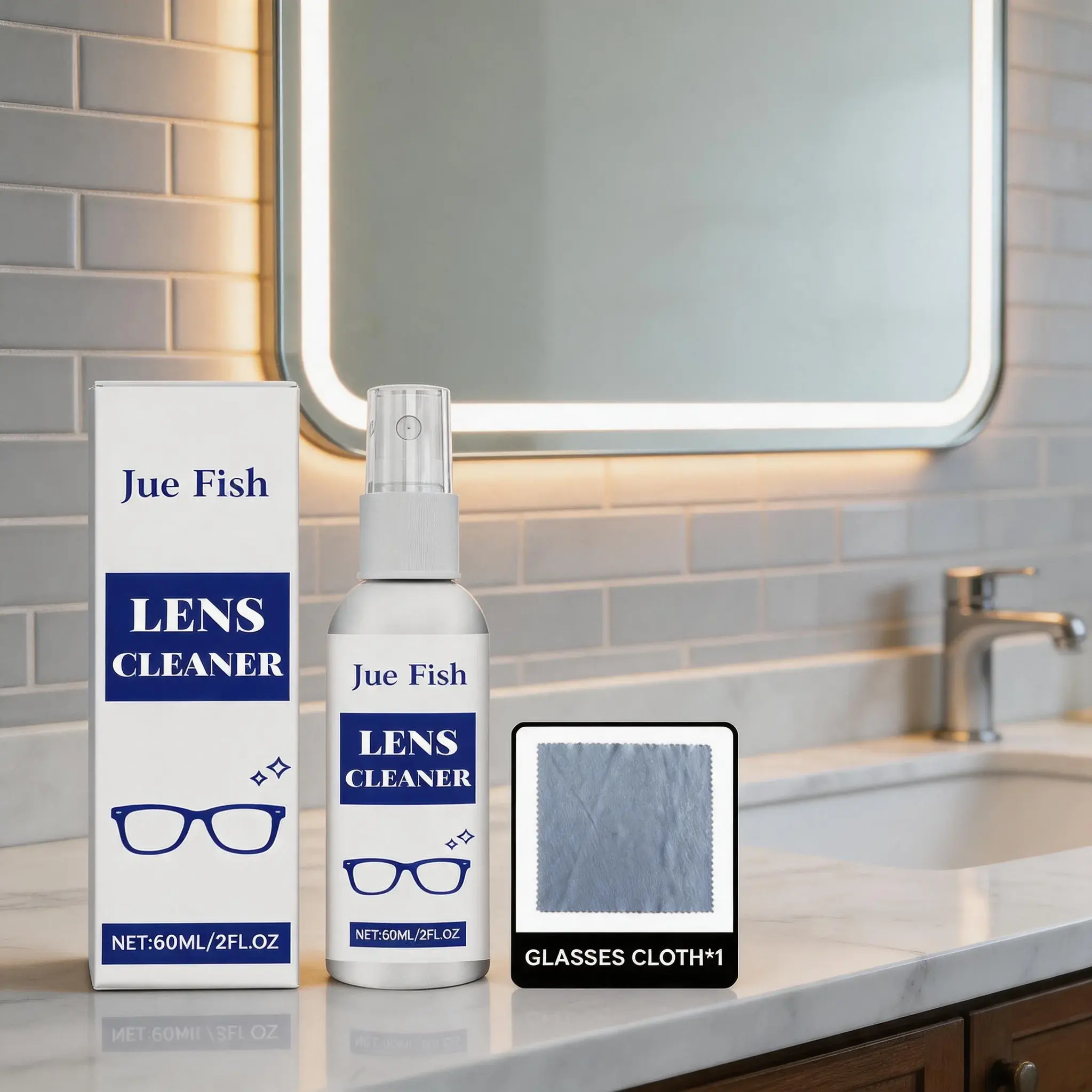 Jue-Fish Portable Glasses Cleaner Spray Bottle - Anti-Fog Optical Liquid for Eyeglass Lens Cleaning, Maintenance & Streak-Free Daily Use (Camera Care Accessory)