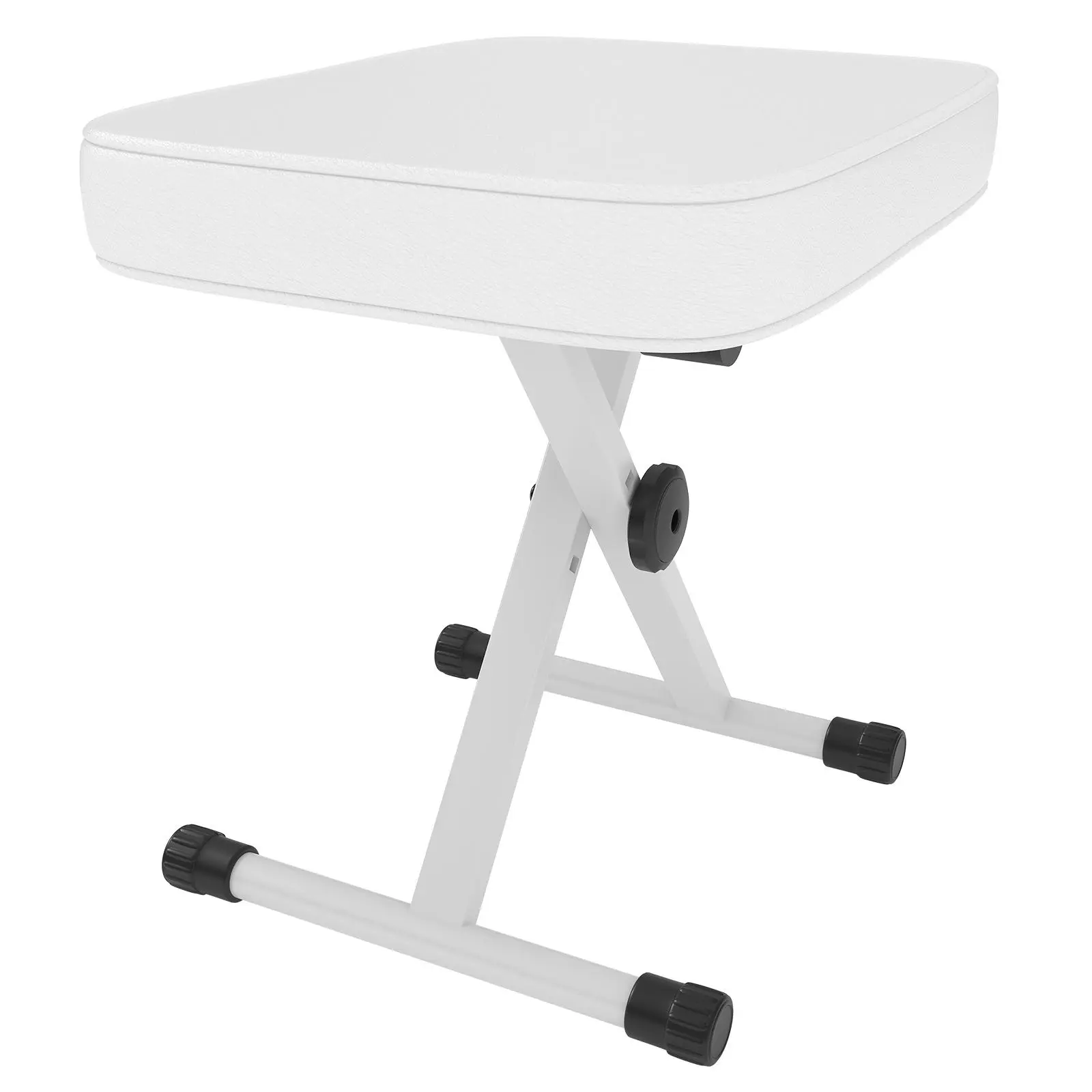 Sweetcrispy Adjustable Piano Stool - White, 3-Height Adjustment, Contoured Padded Seat, Steel Frame, Stable, Non-Slip Design for Bedroom Decor (Music Accessories for Musical Instruments)