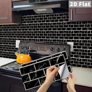6/12/24/48 PCS/Box FG Retro Tile Stickers | Black Marble Mini Grid | PVC Crystal Film | Peel & Stick | Waterproof & Oil-Proof Self-Adhesive Tile Decals for Kitchen Backsplash, Bathroom, Floors, Tiles & Wood Surfaces Home Decor
