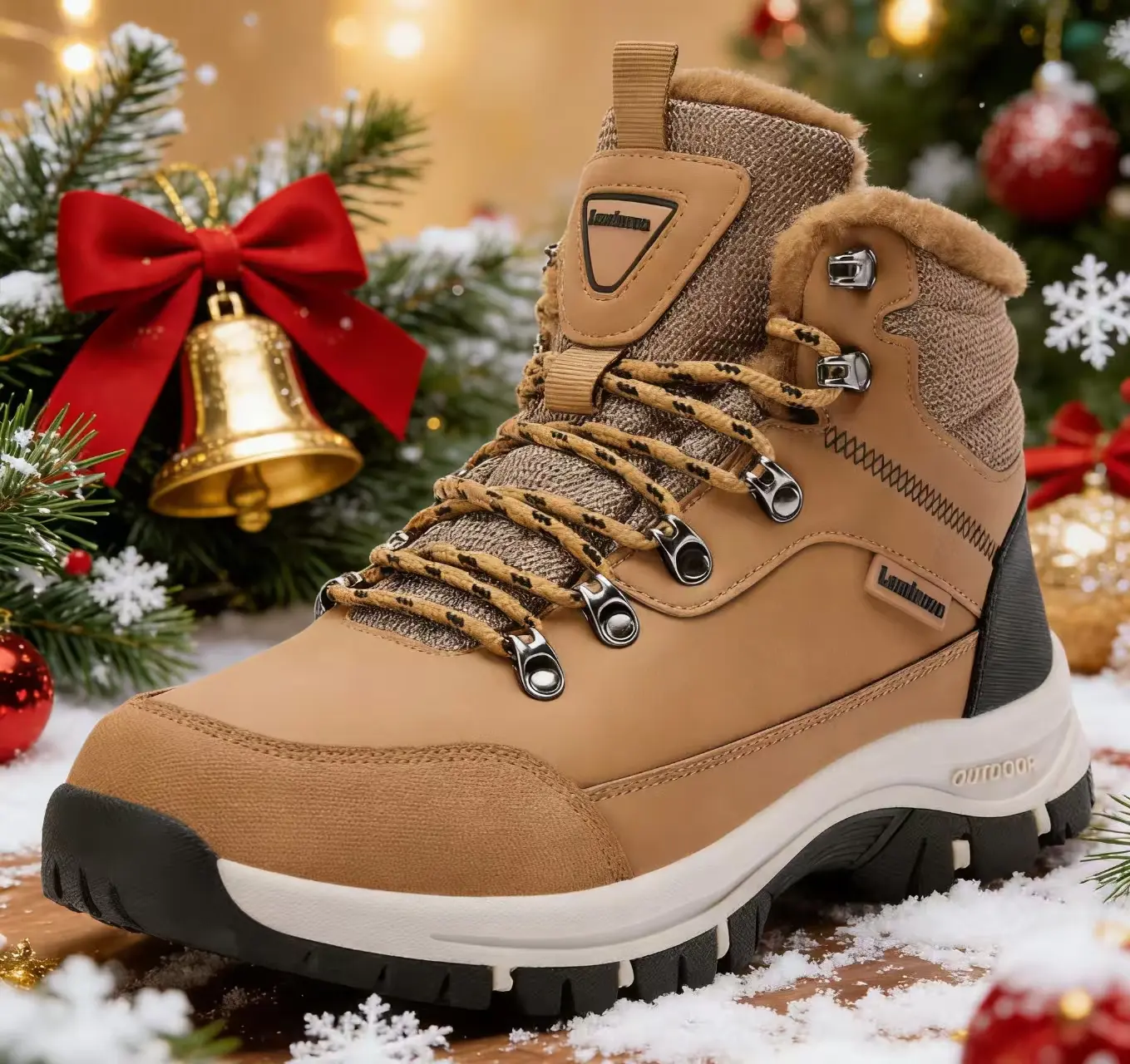 Mens Winter Boots Casual Lightweight Snow Boots Warm Fur Lined Hiking Boots Water-Resistant Comfortable Ankle shoes Outdoor Walking Christmas