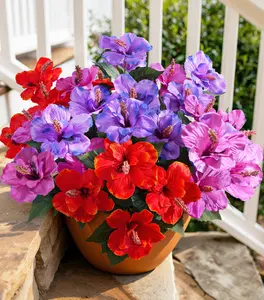 Ivydale Artificial Flowers for Outdoors Faux Hibiscus Summer Outside Decor, 4 Bundles Silk Tropical Fake Plants UV Resistant Realistic Faux Flower for Outdoor Planters Porch Patio Garden Window Home