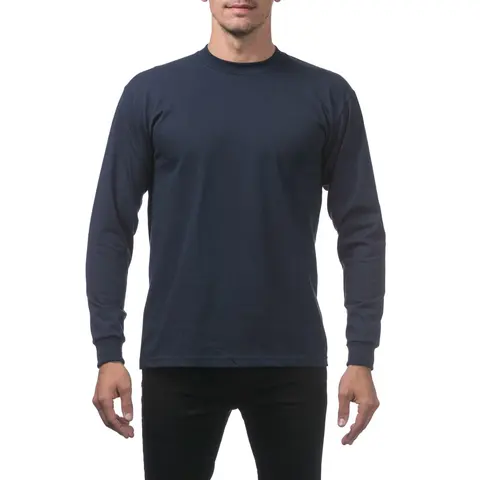 Pro Club Men's Original Thick Classic Crew Neck Long Sleeve Upside Down Husband Shirt - Fitted Heavyweight Basic Top, Cold Hand Wash Only, No Dry Clean, Blank Daily Wear (Charcoal:50 Cotton 50 Polyester; Heather Grey:90 Cotton 10 Polyester)
