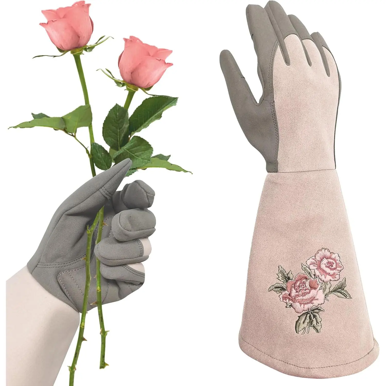 Long Gardening Gloves for Women,Durable Rose Pruning Gloves Thorn Resistant for Weeding Planting Digging(Large,1 Pair)