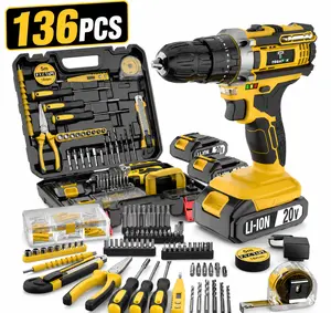 20V Cordless Drill Tool Set, 136PCS/148PCS Electric Drill Kit with Rechargeable Batteries, Multi-Function Accessories   tool kit   , Storage Case, Screwdriver Bits for Home Repair, Furniture Assembly & DIY Projects 