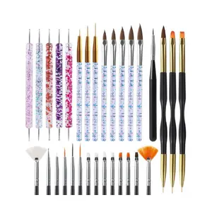 CHRISTMAS GIFT 31PCS Professional Nail Art Brush Set - French Tip, Striping & Liner Brushes, Dotting Tools, Gel Acrylic Painting Pens for DIY Nail Designs, Manicure, Cuticle & Dust Cleaning
