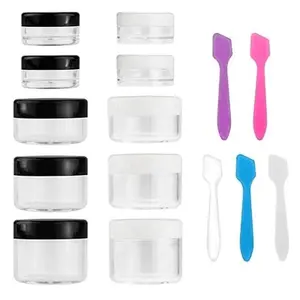 10 Pieces Makeup Travel Containers with Lids 0.11/0.18/0.35/0.53/0.7 OZ Size Cosmetic Jars with 5 Pieces Mini Spatulas for Gift(random color)