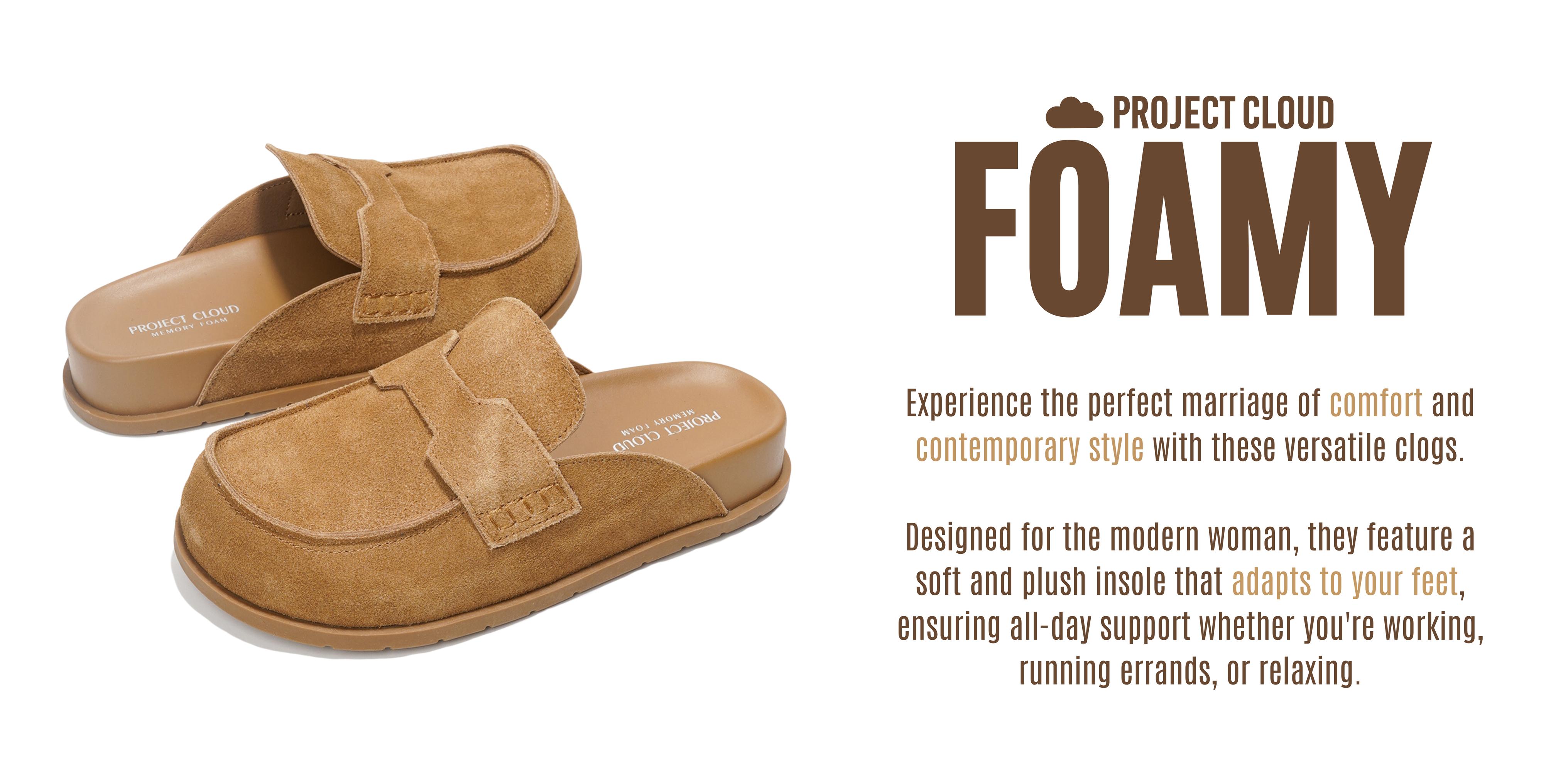 Project Cloud Women's | Genuine Suede Clogs | Plush and Soft Insole | Arch Support | Lightweight | Non-Slip - Foamy