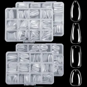1000PCS Clear False Nails Full Cover Acrylic Tips 10 Sizes 4 Shapes Long Almond Square Coffin Oval Pre-Shape for Salon Home DIY Gifts