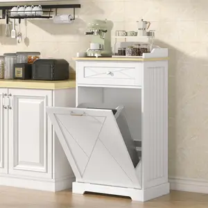 Tilt Out Trash Can Cabinet 12 Gallon, Hidden Trash Cabinet with Drawers, Kitchen Island Kitchen Pantry with Trash Can Storage, Tilt Out Laundry Hamper Cabinet