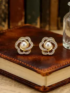 1 Pair Hollow Flower Stud Earrings, Flat Back Studs, Elegant Geometric Design, Copper Material, All Seasons Jewelry, Women's Accessories Gift