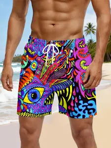 Men's Colorful Beach Pants, Loose-Fitting All-Over Printed Swimwear Shorts, Casual Party Street Style, Perfect for Pool Parties