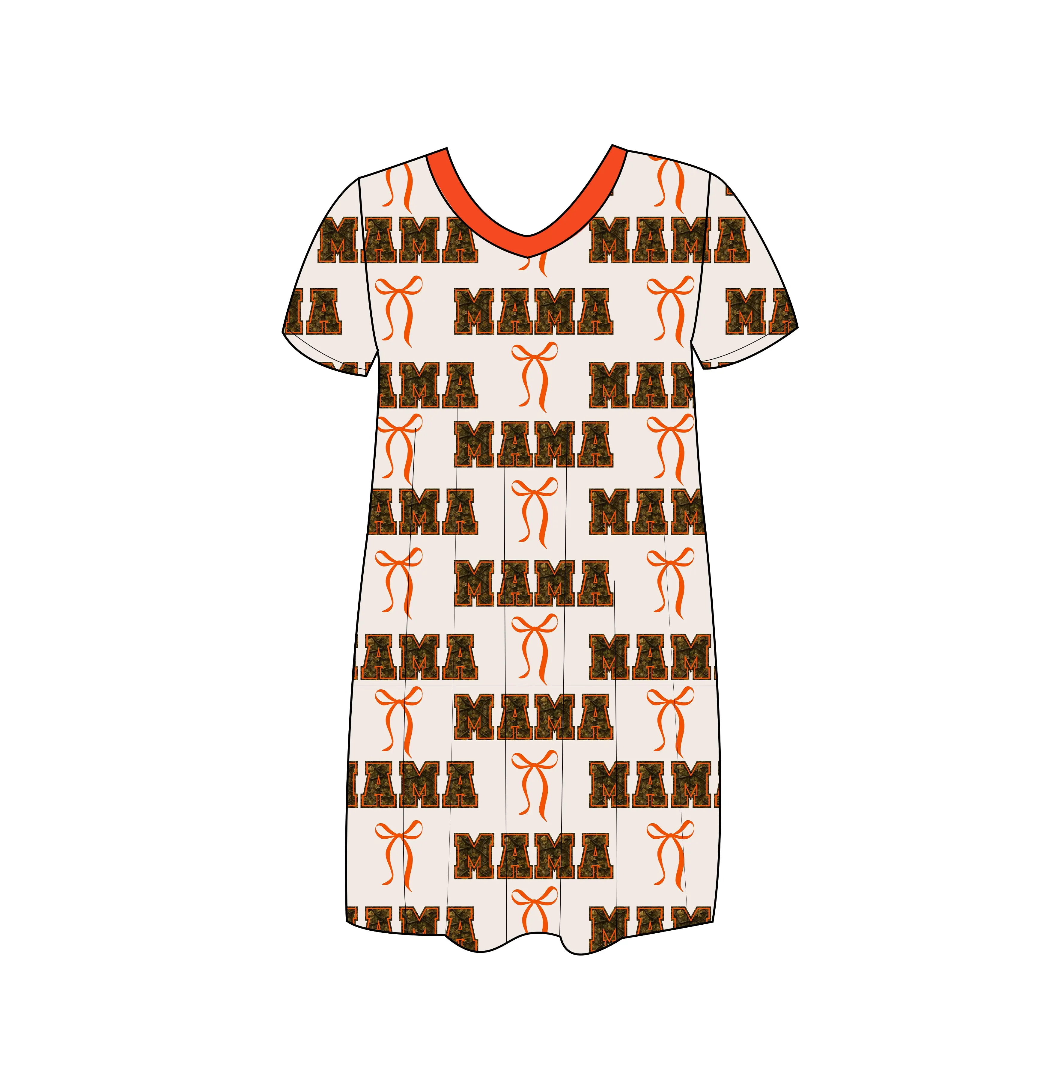 Lady's Casual Short-Sleeve Round Neck Mama Bows Moo Moo Top