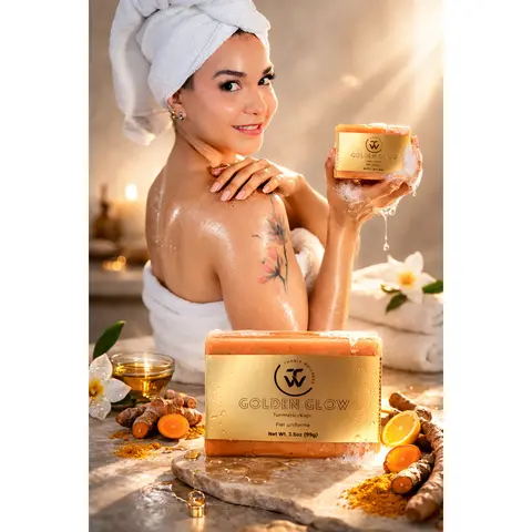 Golden Glow Kojic Acid & Turmeric Gentle Brightening Cleanser Soap Bar - Radiant Blend with Coconut Oil, Shea Butter, Mango Butter, Cocoa for Daily Body Care - Nourishes, Moisturizes, Leaves Skin Smooth & Hydrated
