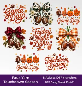 Faux Yarn Touchdown Season DTF Gang Sheet, 23x40 in. Game Day Ready-to-press Heat transfers