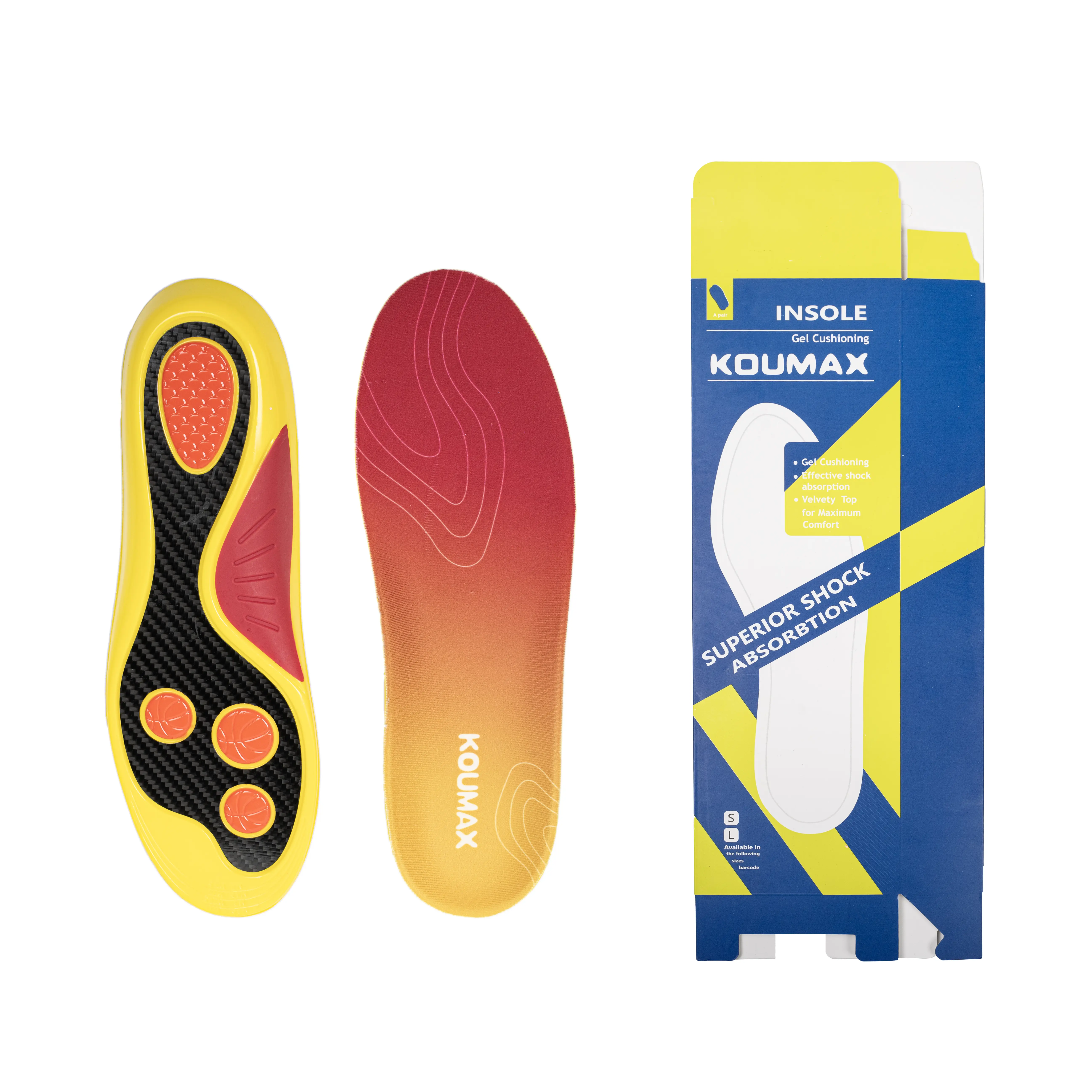 KOUMAX Gradient Carbon Fiber Insoles - S, XL Sizes, Quick-Dry Cooling Athletic Inserts, Shock-Absorbing Cushioning, Arch Support for Running & All-Day Wear, All-Season Shoe Accessories