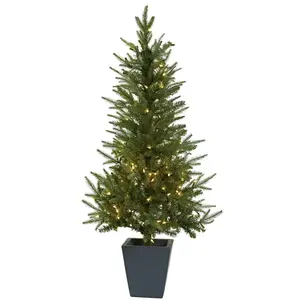 4.5' Christmas Tree w/Clear Lights & Decorative Planter