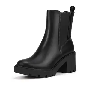 IDIFU Women's Elastic Ankle Chelsea Boots, All Weather Boots, Women's Chunky Sole Chelsea Boot, Comfortable Insole Shoes