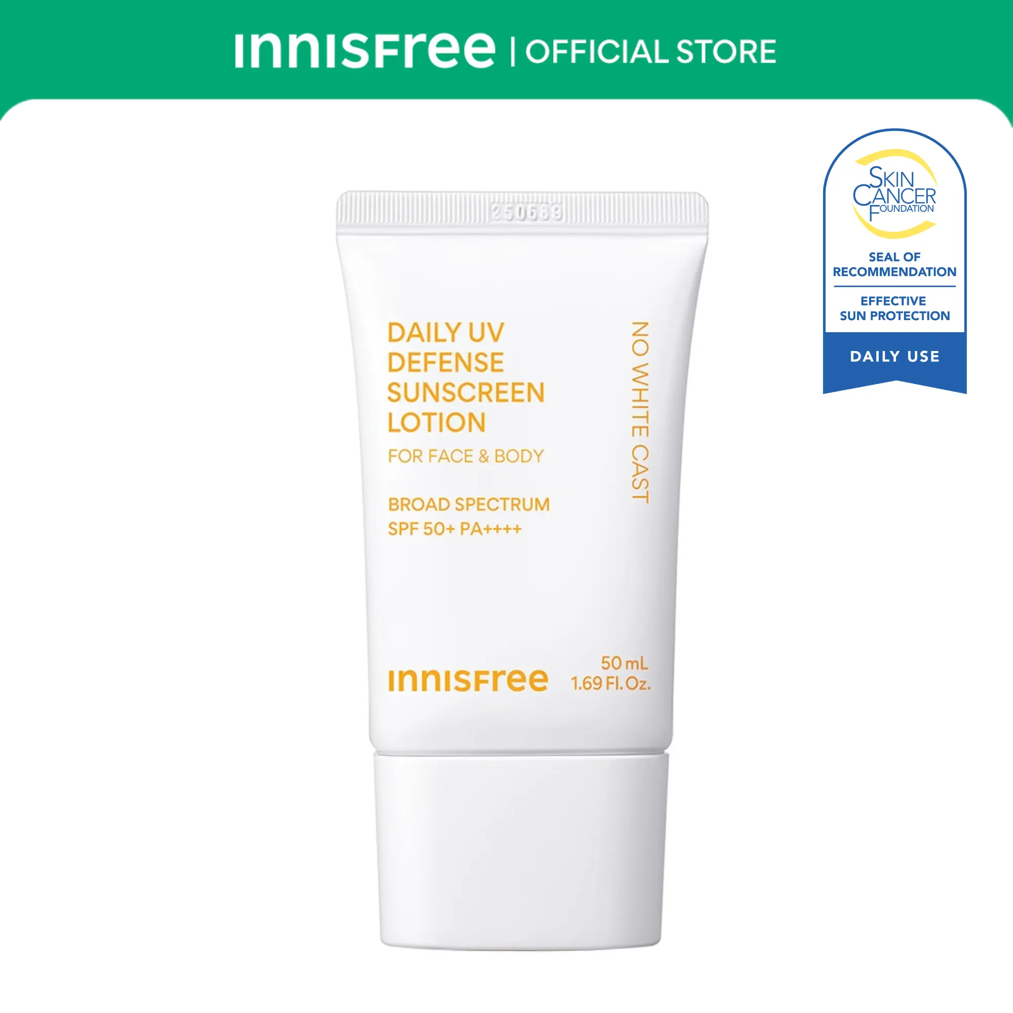 [Innisfree Official] Daily UV Defense Sunscreen Broad Spectrum SPF 50+, Invisible Korean SPF Lotion, No White Cast, Light Sun Care, Skin Products