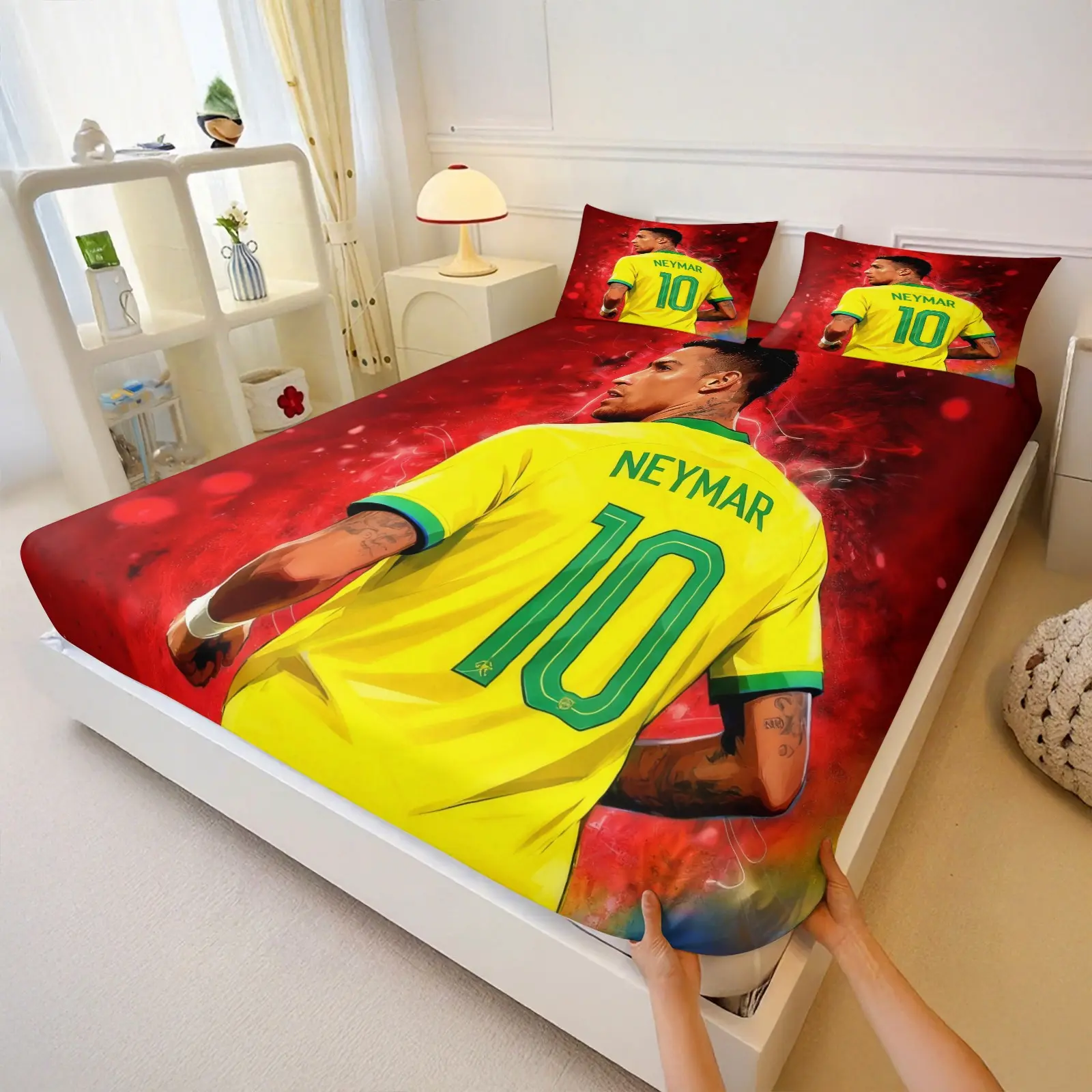 10 Number Jersey Bed Sheet Set with 2 Coreless Pillowcases, Football Star Print Bedding, Fan Bedroom Decor Kit, Home Decoration