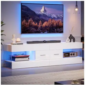 White TV Stand for TVs up to 65", Modern Entertainment Center for TVs with LED Light, High Gloss TV Console Table with Storage Drawers