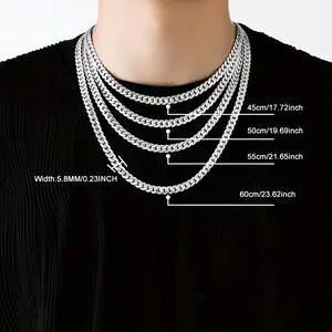 White Silver Plated Titanium Steel Cuban Link Chain Necklace - Fade-Resistant Silvery Finish - Perfect for Gifts, Parties