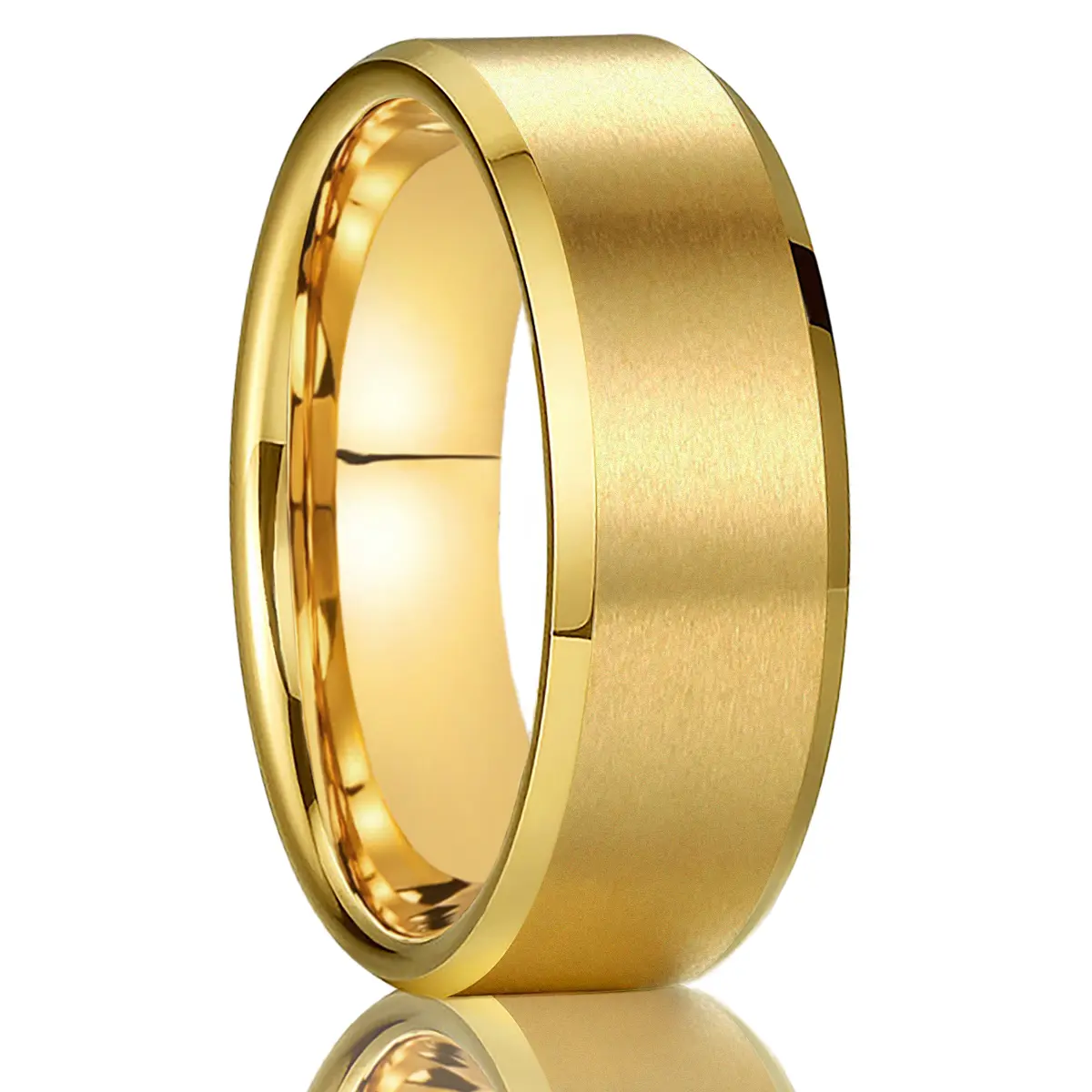 Men's 8mm Gold Color Tungsten Steel Ring, Brushed Finish, Men's Wedding Ring, Fashion Jewelry Accessory, Valentine's Day, Birthday, Anniversary Gift