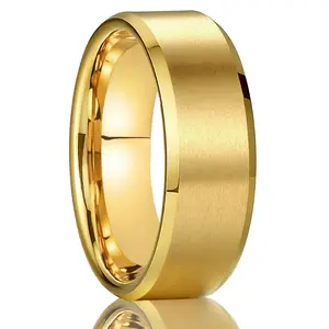 Men's 8mm Gold Color Tungsten Steel Ring, Brushed Finish, Men's Wedding Ring, Fashion Jewelry Accessory, Valentine's Day, Birthday, Anniversary Gift