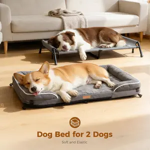 Lekereise Raised Outdoor Medium Dog Bed Cot + Orthopedic Indoor Dog Sofa Bed, 2-in-1 Design,39 x 29 Inch Cooling Elevated Puppy Bed with Egg-Crate Orthopedic Foam Load 70lbs