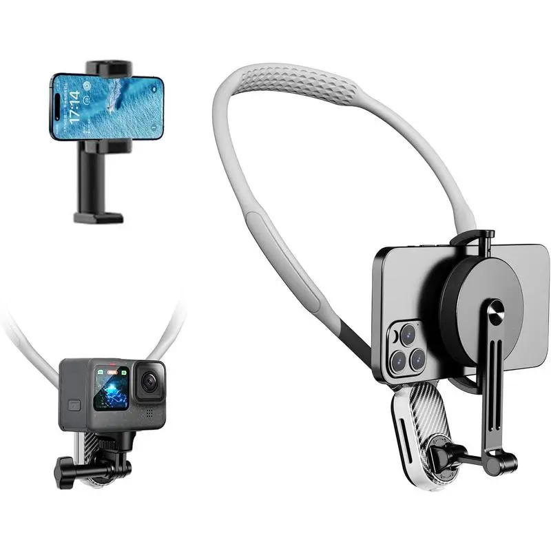 Wiseten Support de Téléphone Tour de Cou POV/Vlog avec Clip Téléphone, Mains Libres Support pour Selfie, Enregistrement Vidéo pour iPhone 15 14 Pro et Tous Les Téléphones pour GoPro Insta360