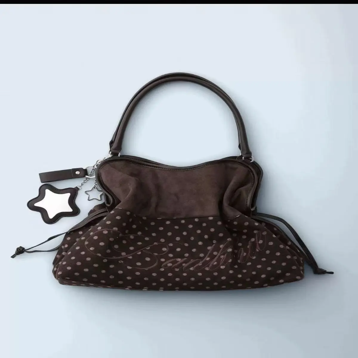 Embroidered Leopard Print Tote Bag, Star Mirror Pendant, Sweet Shoulder Bag Embroidered Leopard Print Tote Bag, Star Mirror Pendant, Sweet Shoulder Bag