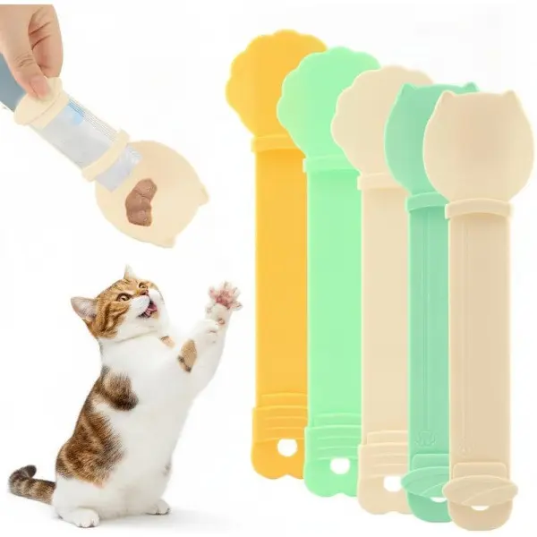 2PCS   Cat Treat Spoon Squeeze, Lickable Treat Dispenser for Churu Paste, Cat Strip Feeder for Wet & Canned Food, Mess-Free Hand-Protecting Feeding, Food-Grade PP