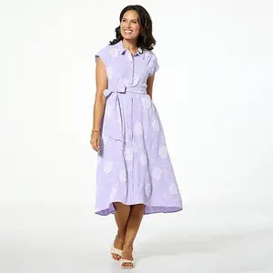 Nina Leonard Puffed Print Hi-Low Shirtdress