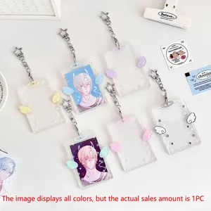 Cute Angel Wing & Star Pattern Photo Card Holder, 1 Count Acrylic Hard Card Holder, Photo Card Storage Holder for Kids Students, Badge Holder