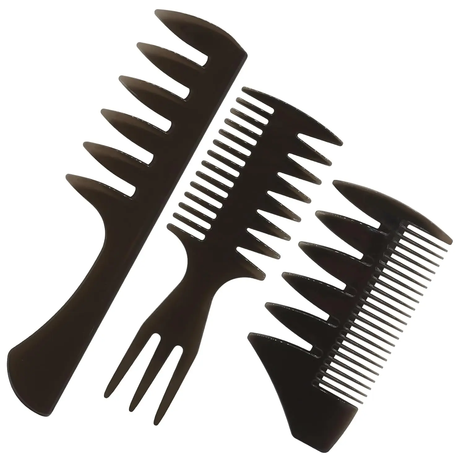 Flovera - 3 Pack Black Hair Styling Comb Set, Texture and Wide Tooth, Plastic